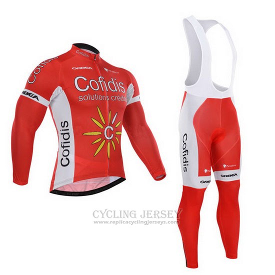 2015 Cycling Jersey Cofidis Red Long Sleeve and Bib Tight